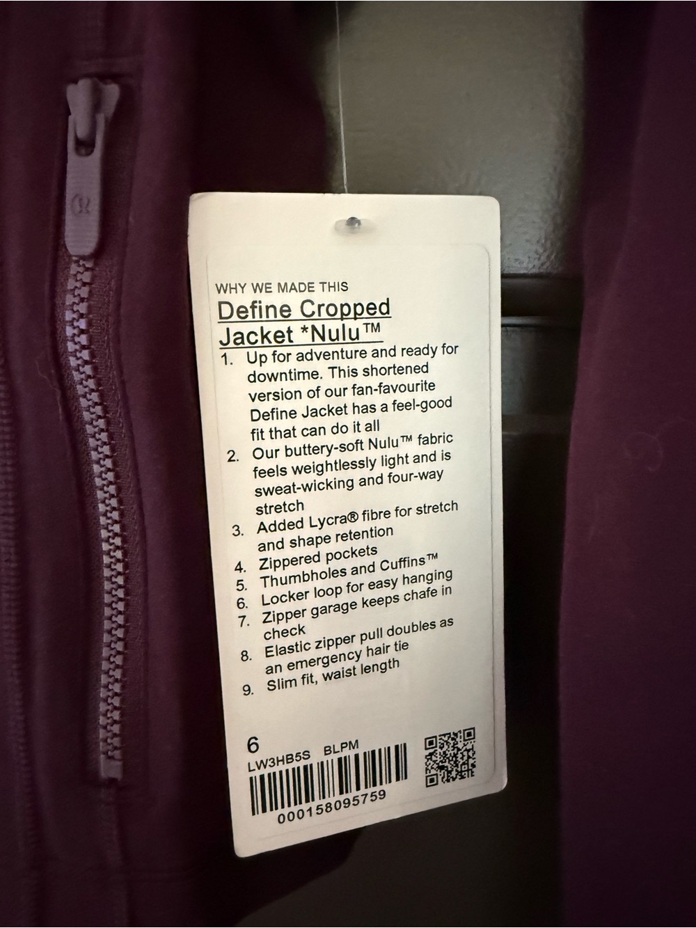 Lululemon Cropped Define Jacket 6 Black Plum Nulu Purple NWT New - Picture 3 of 6